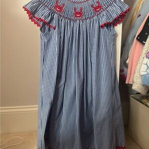 Blue Gingham Dress with Red Embroidery